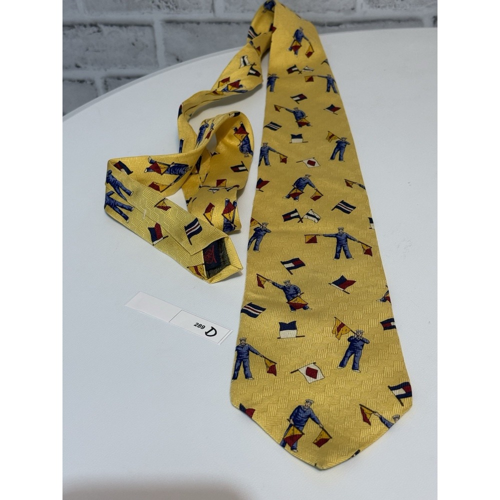 Vintage Tommy Hilfiger Yellow 100% Italian Silk Necktie Nautical Flags USA - Picture 4 of 7